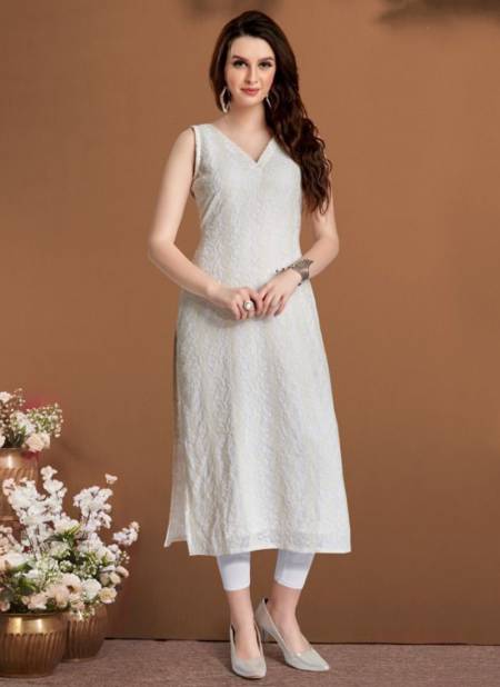 Off White Colour Biva Navya Fancy Ethnic Wear Latest Designer Kurti Collection 3006